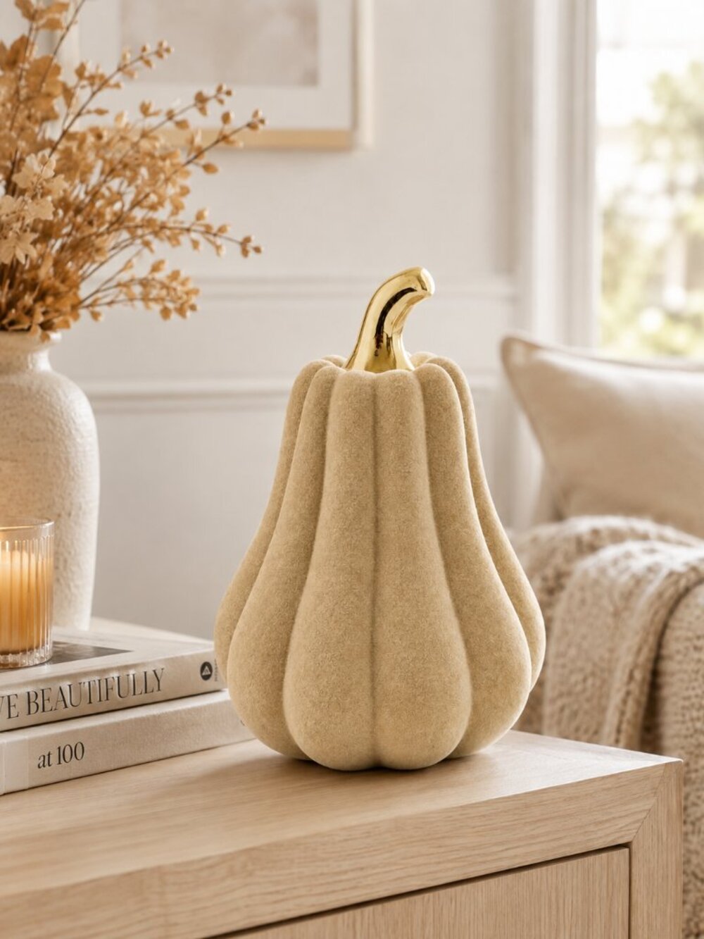 Velvet Pumpkin Ceramic Figurine European Style Fall Home Decor